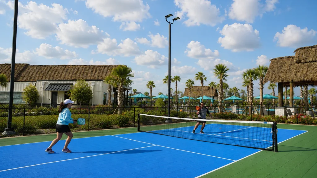 Guests playing pickleball at Tropic Hideaway